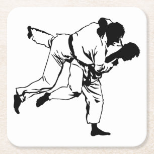 Martial Arts Sparring Silhouette Square Paper Coaster