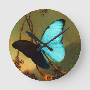 Martin Johnson Heade Blue Morpho Butterfly Round Clock