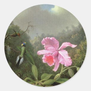 Martin Johnson Heade Orchid And Hummingbirds Classic Round Sticker