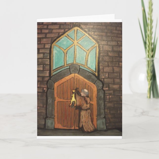 Martin Luther nails rubber chicken to church door Card (Front)