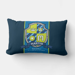 Martin name meaning letter M crest bear blue green Lumbar Cushion