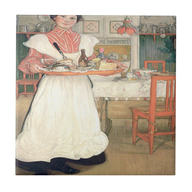 Martina Carrying Breakfast On A Tray Carl Larsson Ceramic Tile (Front)
