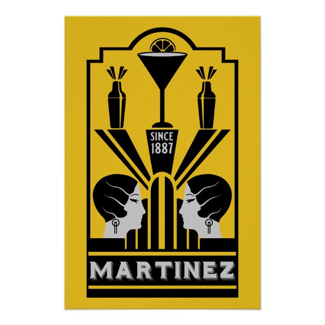 Martinez Cocktail Art Deco Poster (Front)