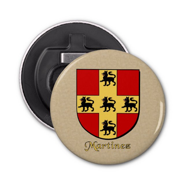 Martinez Heraldic Arms on Parchment Style Back Bottle Opener (Front)