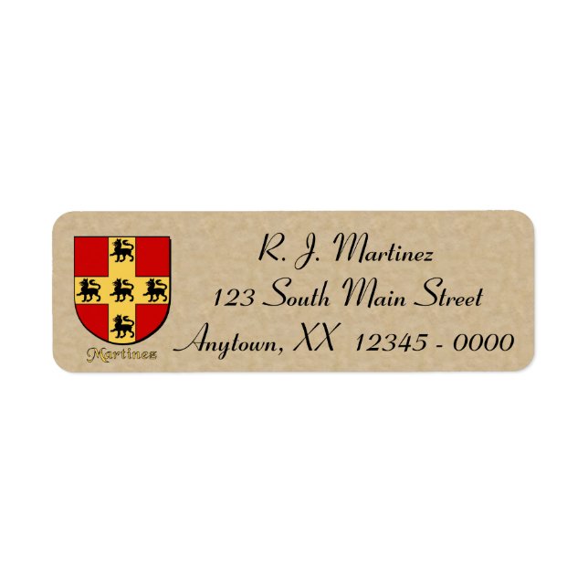 Martinez Heraldic Shield Return Address Label (Front)