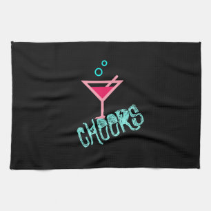 Martini - Alcohol Drink Pop Art, Pink & Turquoise Tea Towel