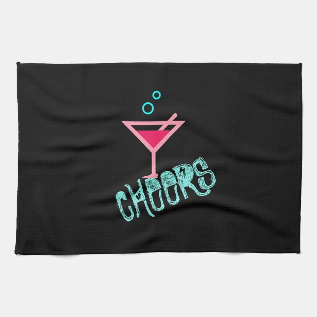 Martini - Alcohol Drink Pop Art, Pink & Turquoise Tea Towel (Horizontal)