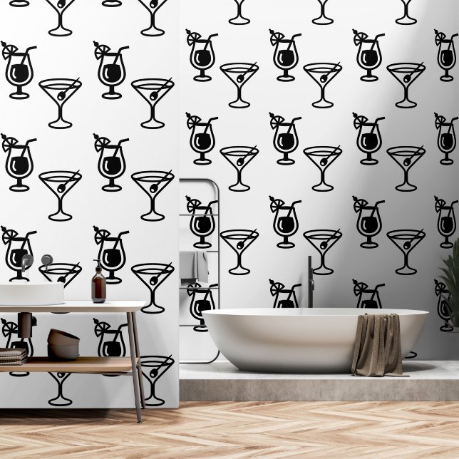 Martini and Cocktails Black and White Modern Drink Wallpaper (Bathroom)