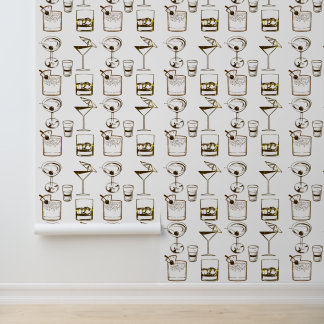 Martini and Cocktails Brown and White Modern Drink Wallpaper