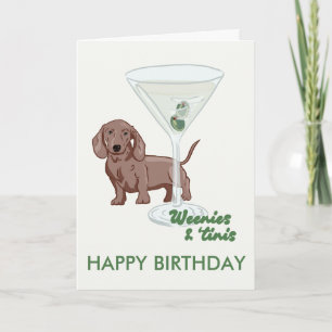 martini and weenies Dachshund dog birthday card