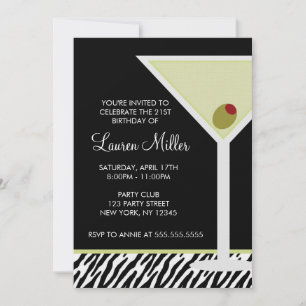 Martini and Zebra Pattern Invitation