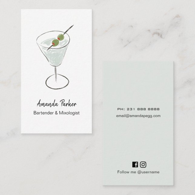Martini bartender, Mixologist  Business Card (Front/Back)