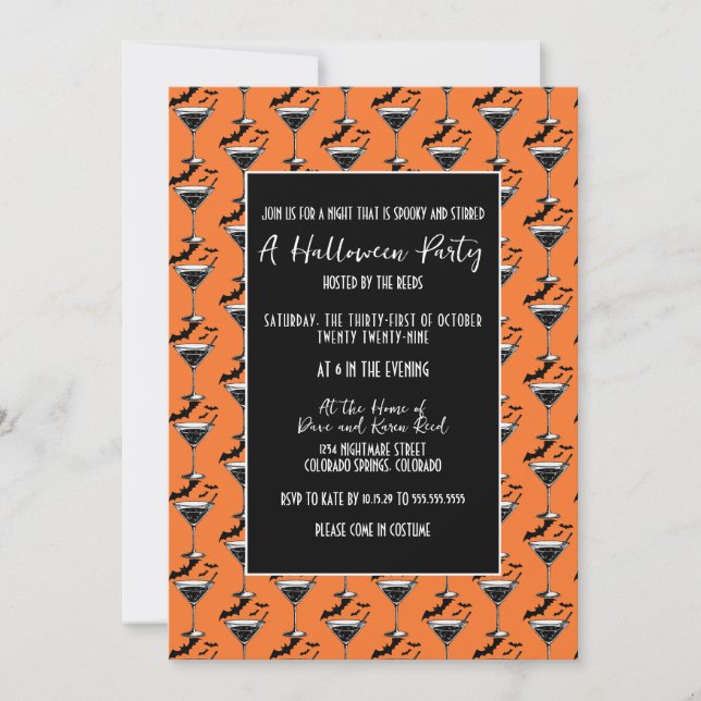 Martini Bats Halloween Party Invitation (Front)