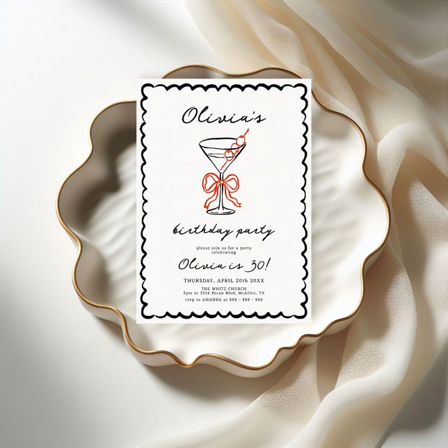 Martini & Bow Trendy Birthday Party Invitation (Creator Uploaded)