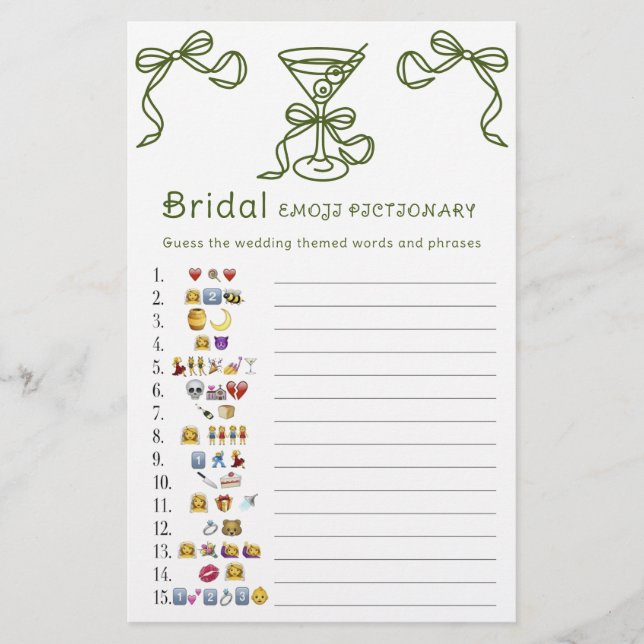 Martini Bridal shower emoji pictionary (Front)