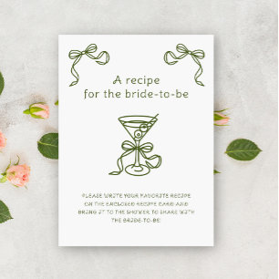 Martini bridal shower Recipe for the bride to be Enclosure Card