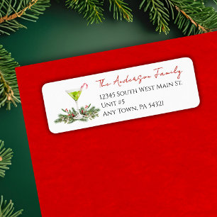 Martini Candy Cane Cocktail Christmas Mailing Return Address Label