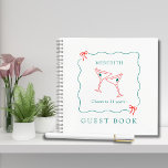 Martini Cheers 21st Birthday Party Guestbook Notebook<br><div class="desc">Celebrate this milestone birthday with our Toasting Martini Glasses Cheers 21st Birthday Party Guestbook... Our "Cheers to 21 years" birthday party guestbook/notebook features green serif and italic typography above and below martini glasses toasting the honoree, all inside a whimsical line art wavy doodle border embellished with cute red bows. All...</div>