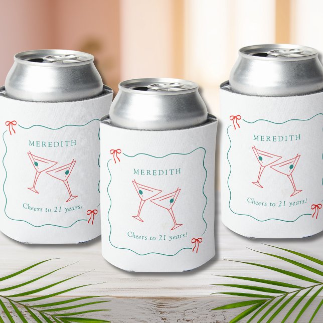 Martini Cheers to 21 Years Birthday Party Can Cooler (Martini Toast Cheers to 21 Years Birthday Party Can Coolers)