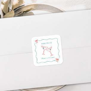 Martini Cheers to 21 Years Birthday Party Square Sticker