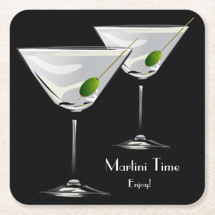 Martini Cockatl Party Black Coaster