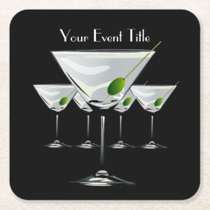 Martini Cockatl Party Event Black Coaster