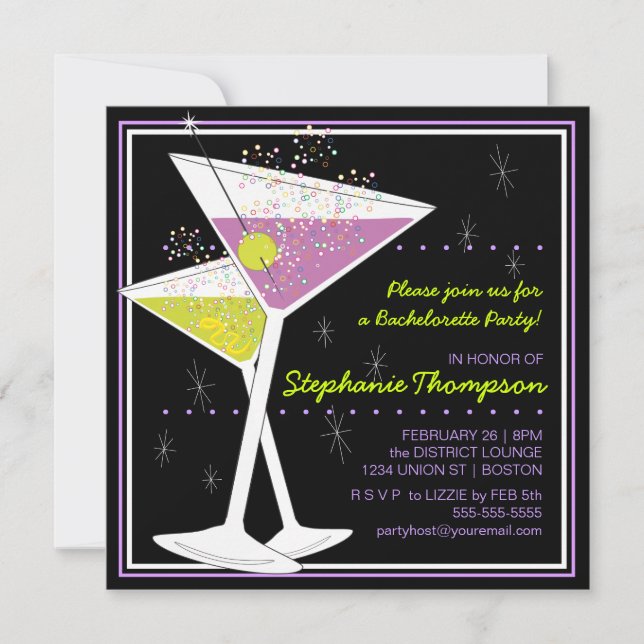 Martini Cocktail Bachelorette Party Invitation (Front)