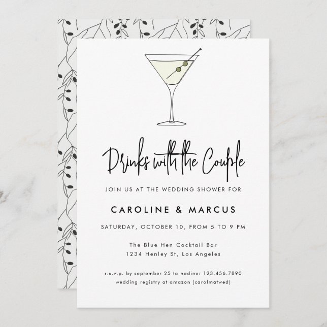 Martini Cocktail Illustration Couples Shower Invitation (Front/Back)