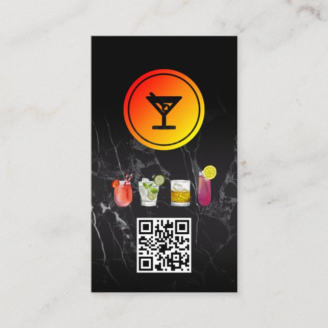 Martini Cocktail Logo | QR Code Business Card (Front)