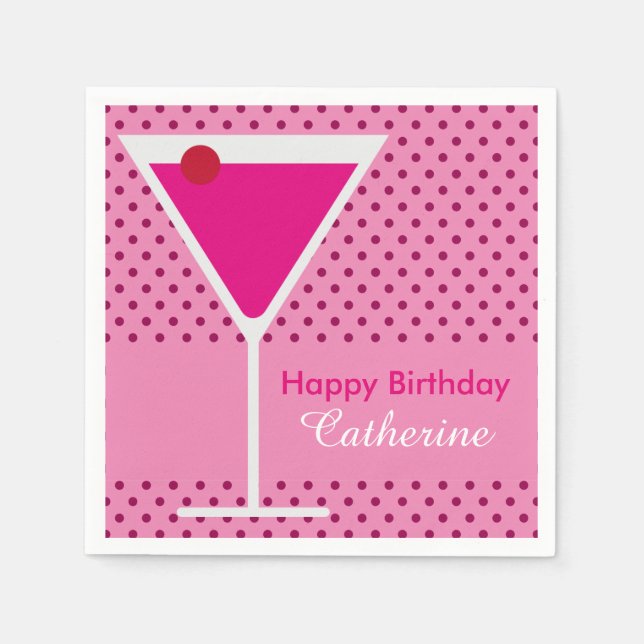 Martini Cocktail Modern Polka Dot Custom Birthday Napkin (Front)