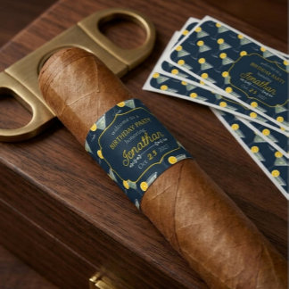 Martini Cocktail Navy Blue Birthday Party Cigar  Return Address Label