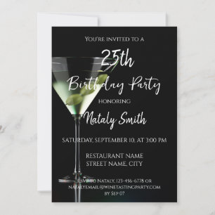 Martini cocktail on black invitation