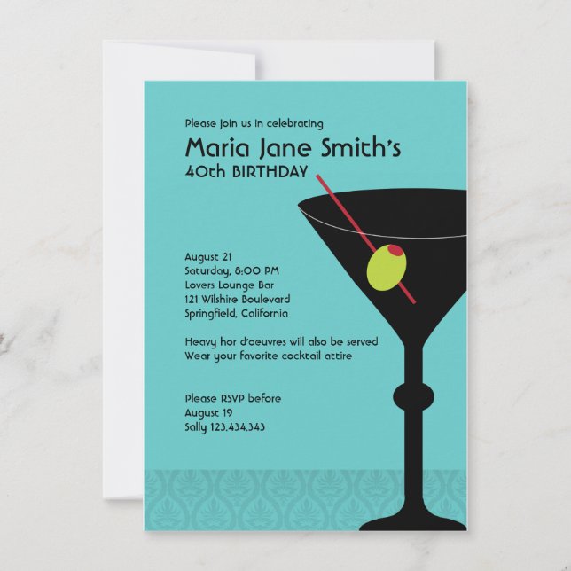 Martini Cocktail Party Birthday Invitation (Front)