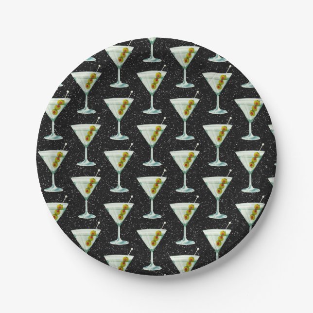 Martini Cocktail Pattern Paper Plate (Front)