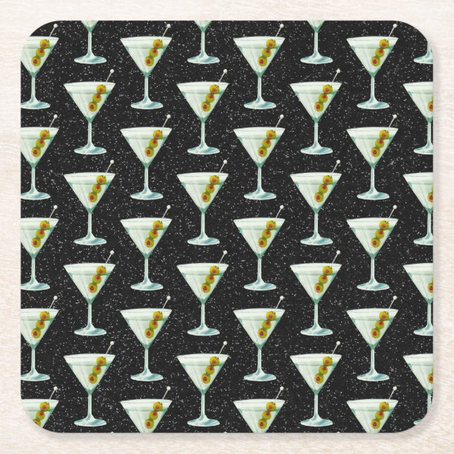 Martini Cocktail Pattern Square Paper Coaster (Front)