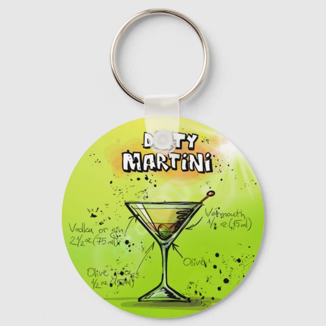 Martini Cocktail Recipe Key Ring (Front)