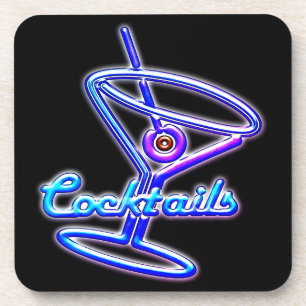 Martini cocktail retro neon sign vintage bar coaster