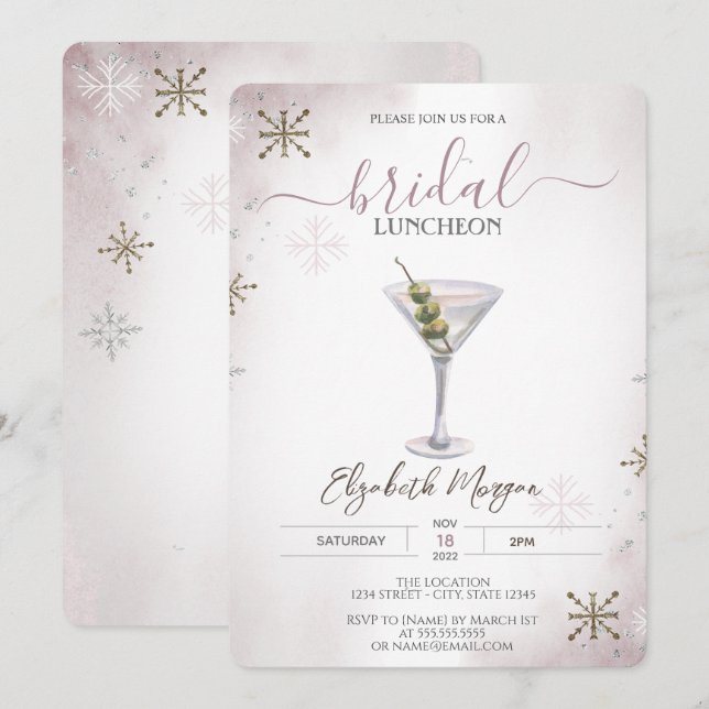 Martini,Cocktail, Snowflakes Bridal Luncheon  Invitation (Front/Back)