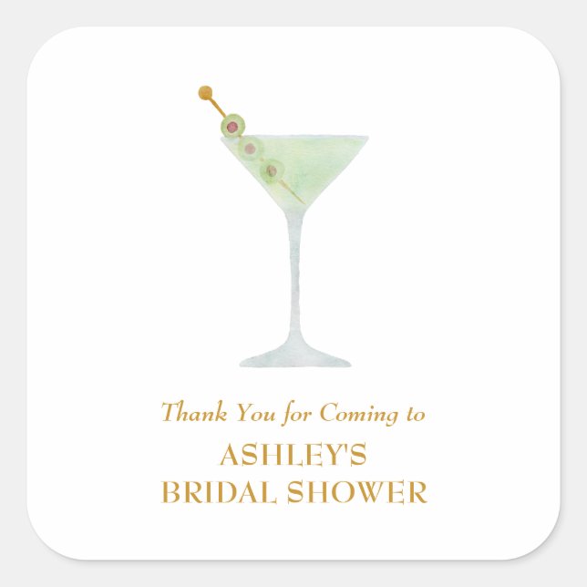 Martini Cocktail Wedding Favour Bridal Shower  Square Sticker (Front)