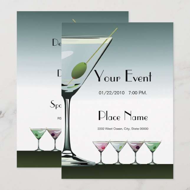Martini Cocktails Party Invitation (Front/Back)