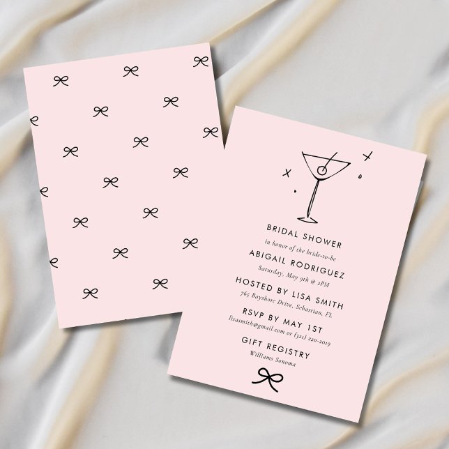 Martini Coquette Bow Bridal Shower  Invitation (Martini Coquette Bow Bridal Shower Invitation
)