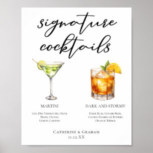 Martini Dark & Stormy Signature Cocktails Menu Poster