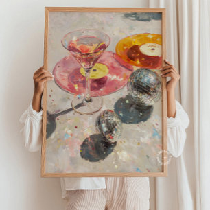 Martini & Disco Ball Art Print: Light Pink Bar Car Poster