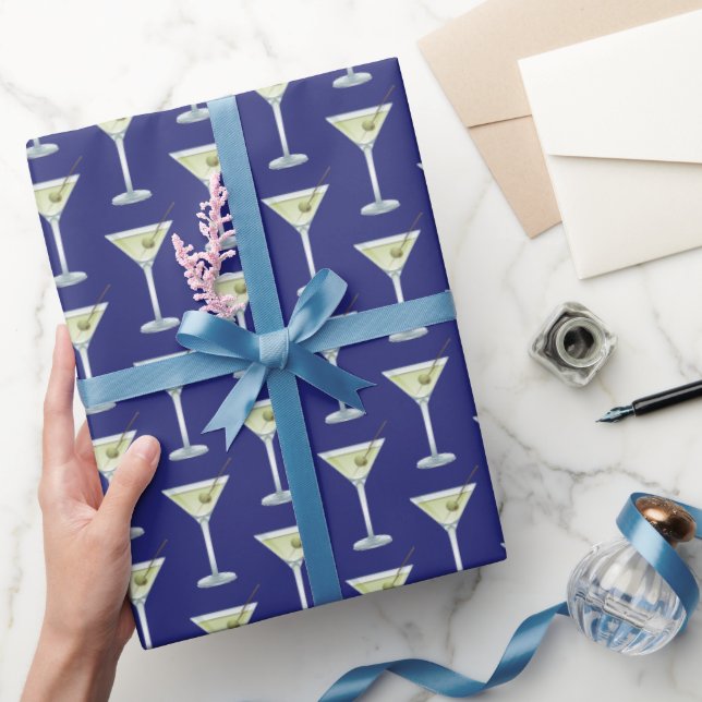 Martini Drinks On Blue Background Wrapping Paper (Gifting)