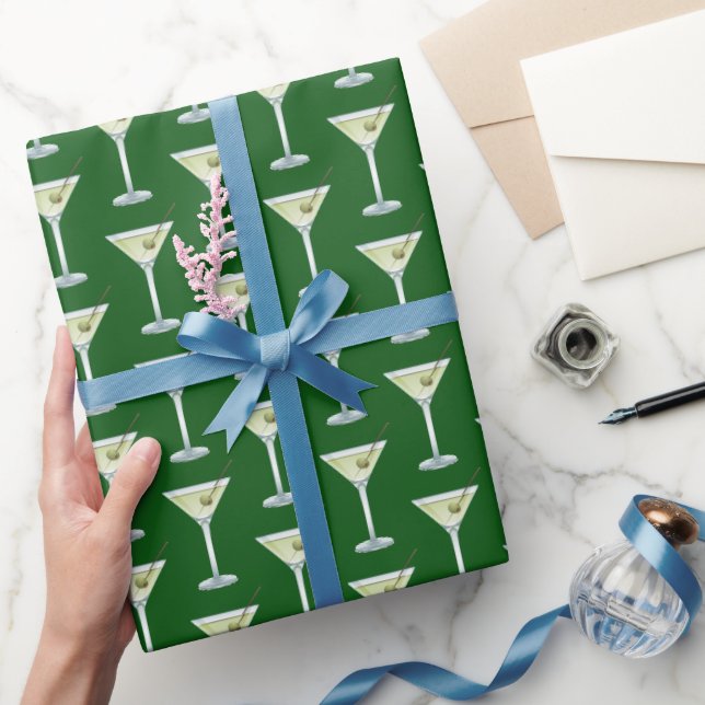 Martini Drinks On Green Background Wrapping Paper (Gifting)