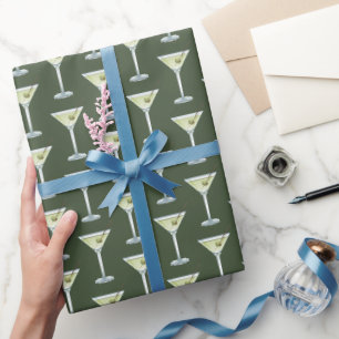 Martini Drinks On Olive Green Background Wrapping Paper