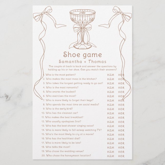 Martini espresso bridal shower Shoe game (Front)