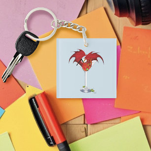 Martini Fantasy Red Dragon Business Logo Key Ring