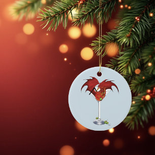 Martini Fantasy Red Dragon Ceramic Ornament