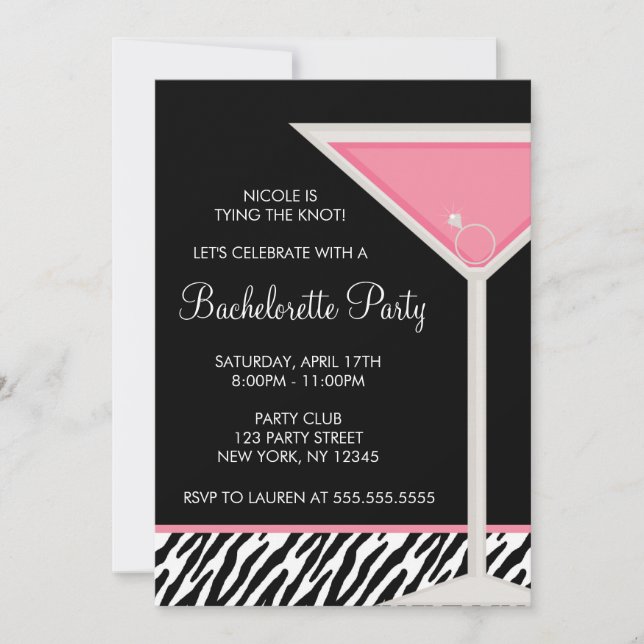 Martini Glass and Diamond Ring Bachelorette Party Invitation (Front)